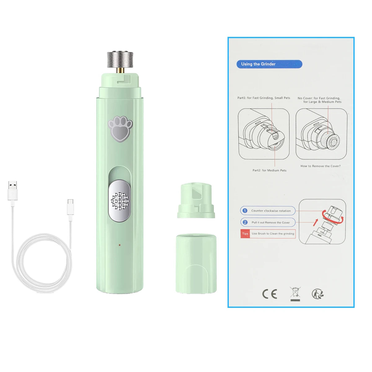 Electric Pet Nail Grinder — Rechargeable Quiet Dog & Cat Nail Trimmer for Painless Paw Grooming