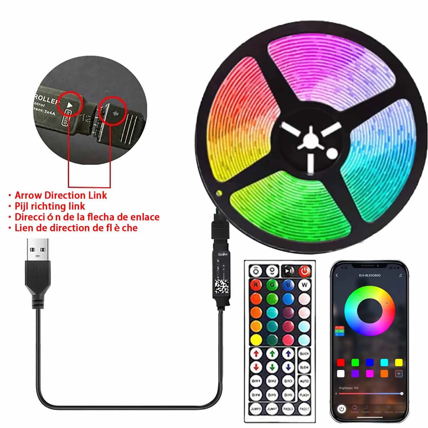 RGB LED Strip Lights — App & Remote Color-Changing Lights with Music Sync, for Bedroom, Gaming & TV