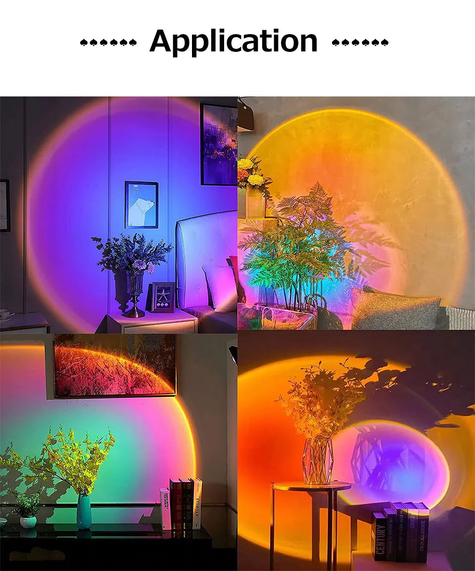 Sunset Projection Lamp — 16-Color LED Mood Light Projector with Remote, USB, for Bedroom & Photos