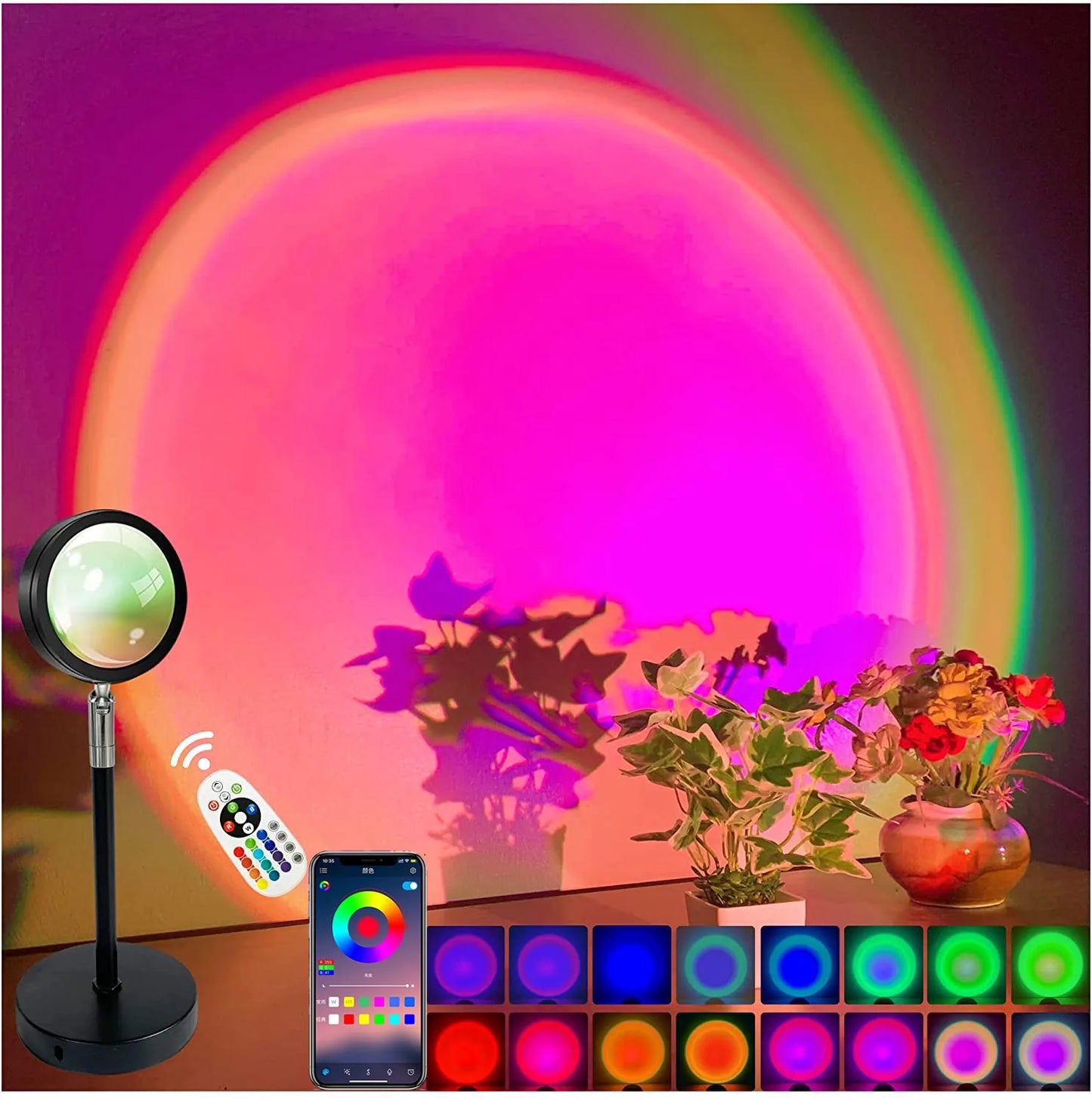Sunset Projection Lamp — 16-Color LED Mood Light Projector with Remote, USB, for Bedroom & Photos