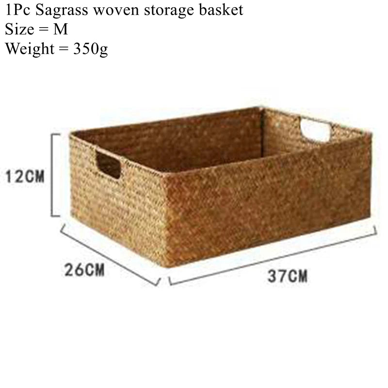 Woven Seagrass Storage Basket — Handwoven Decorative Organizer for Blankets, Plants, Toys & Laundry