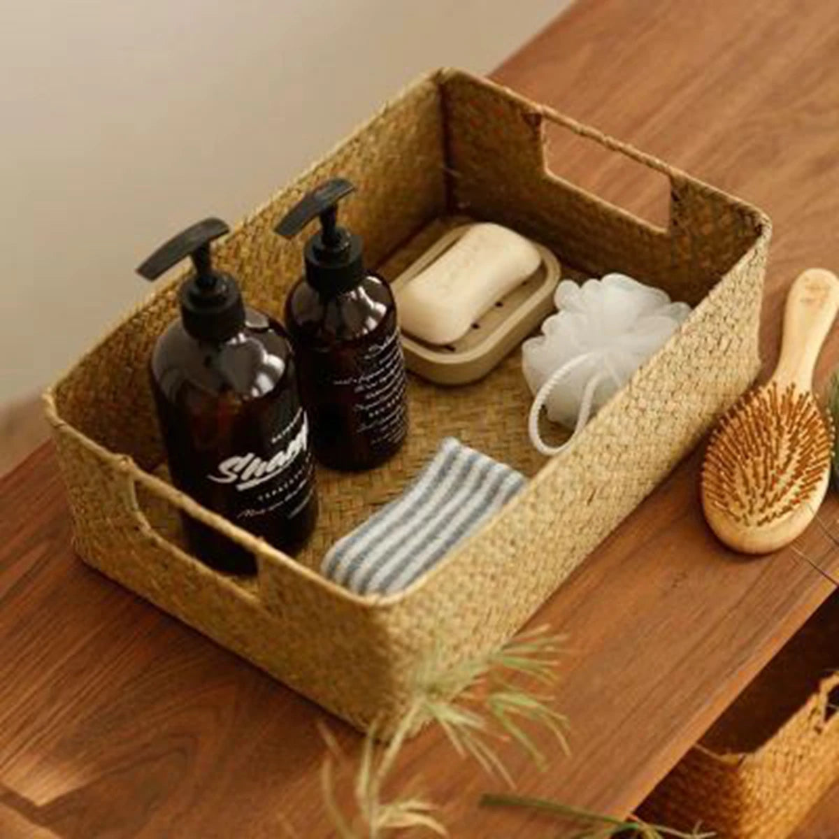 Woven Seagrass Storage Basket — Handwoven Decorative Organizer for Blankets, Plants, Toys & Laundry