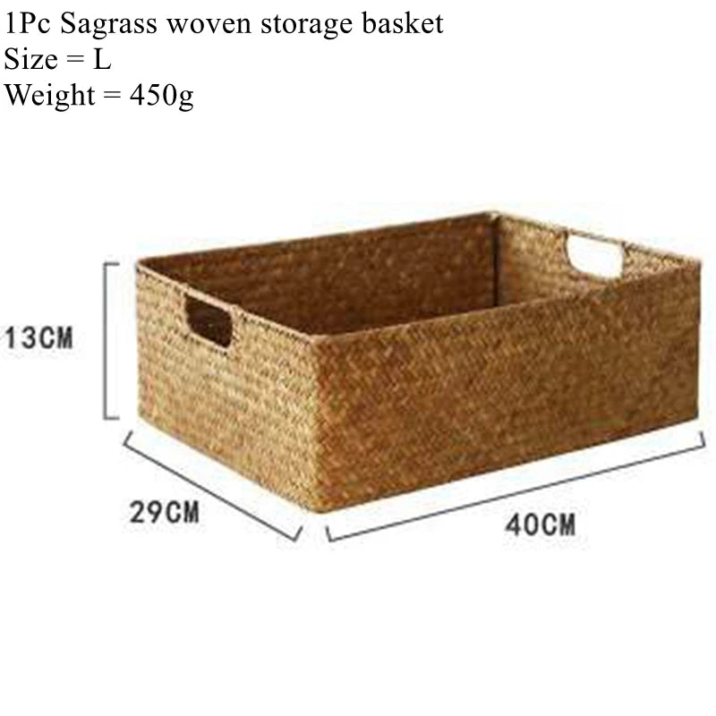 Woven Seagrass Storage Basket — Handwoven Decorative Organizer for Blankets, Plants, Toys & Laundry