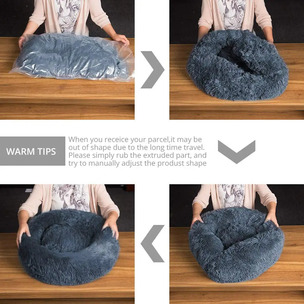Calming Donut Dog Bed — Super Soft Plush Anti-Anxiety Pet Bed for Cats & Dogs, Multiple Sizes