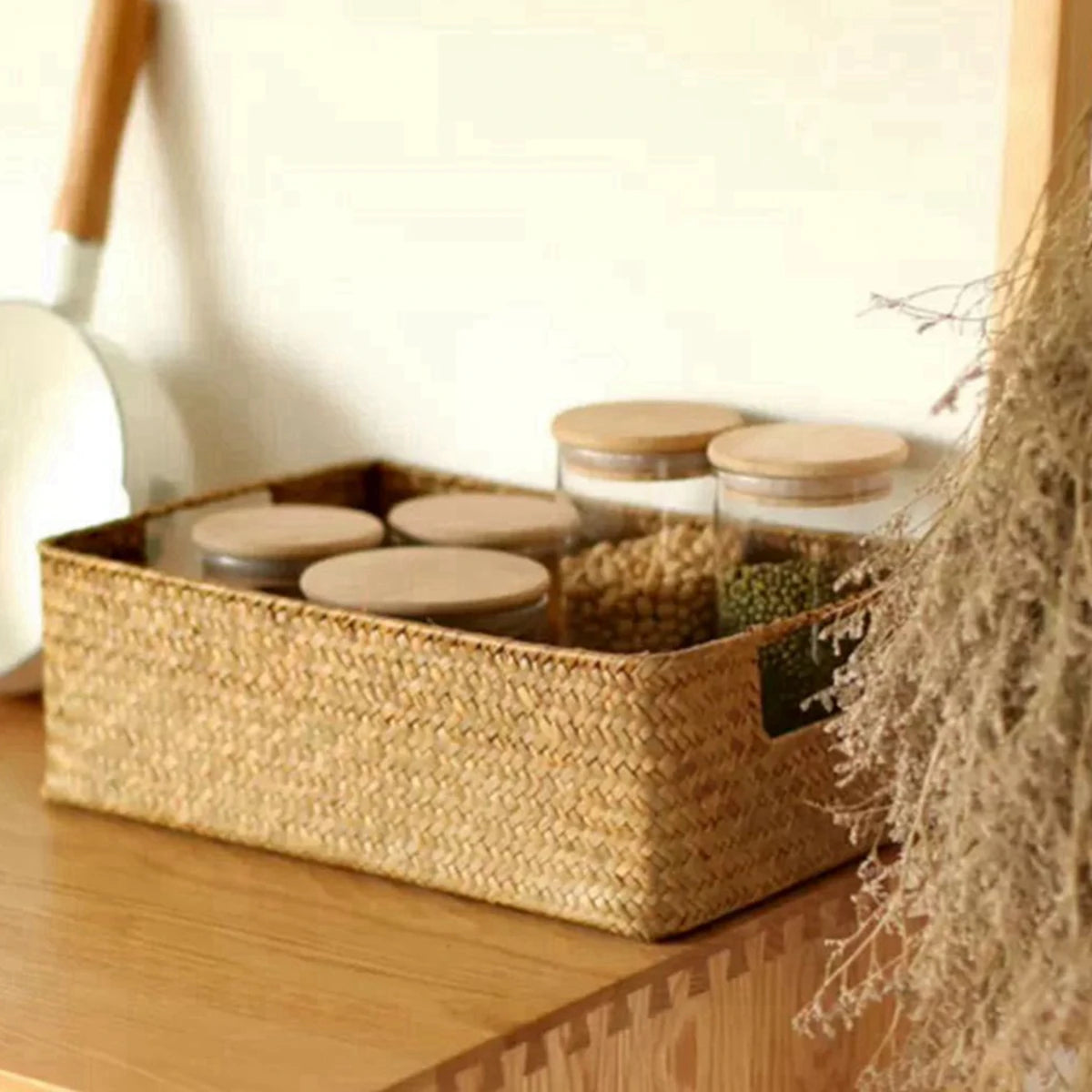 Woven Seagrass Storage Basket — Handwoven Decorative Organizer for Blankets, Plants, Toys & Laundry