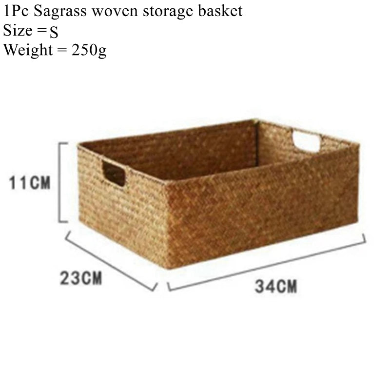 Woven Seagrass Storage Basket — Handwoven Decorative Organizer for Blankets, Plants, Toys & Laundry