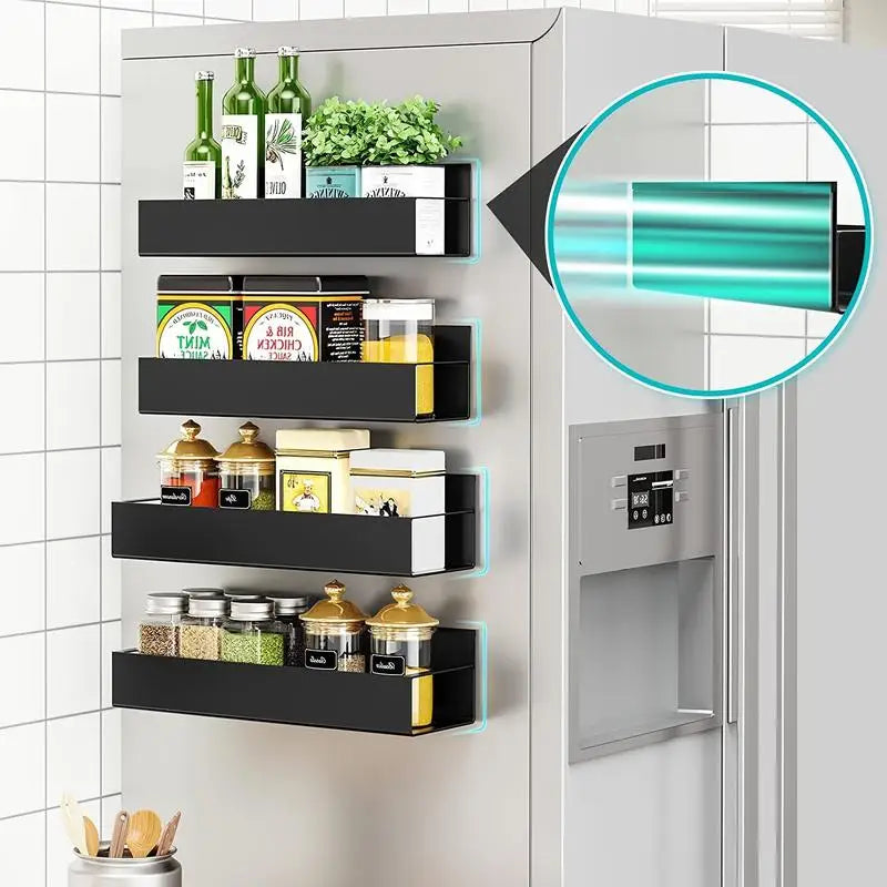 Magnetic Spice Rack (4-Pack) — Stainless Steel Magnetic Spice Jars for Fridge & Range Hood, Clear-View Lids