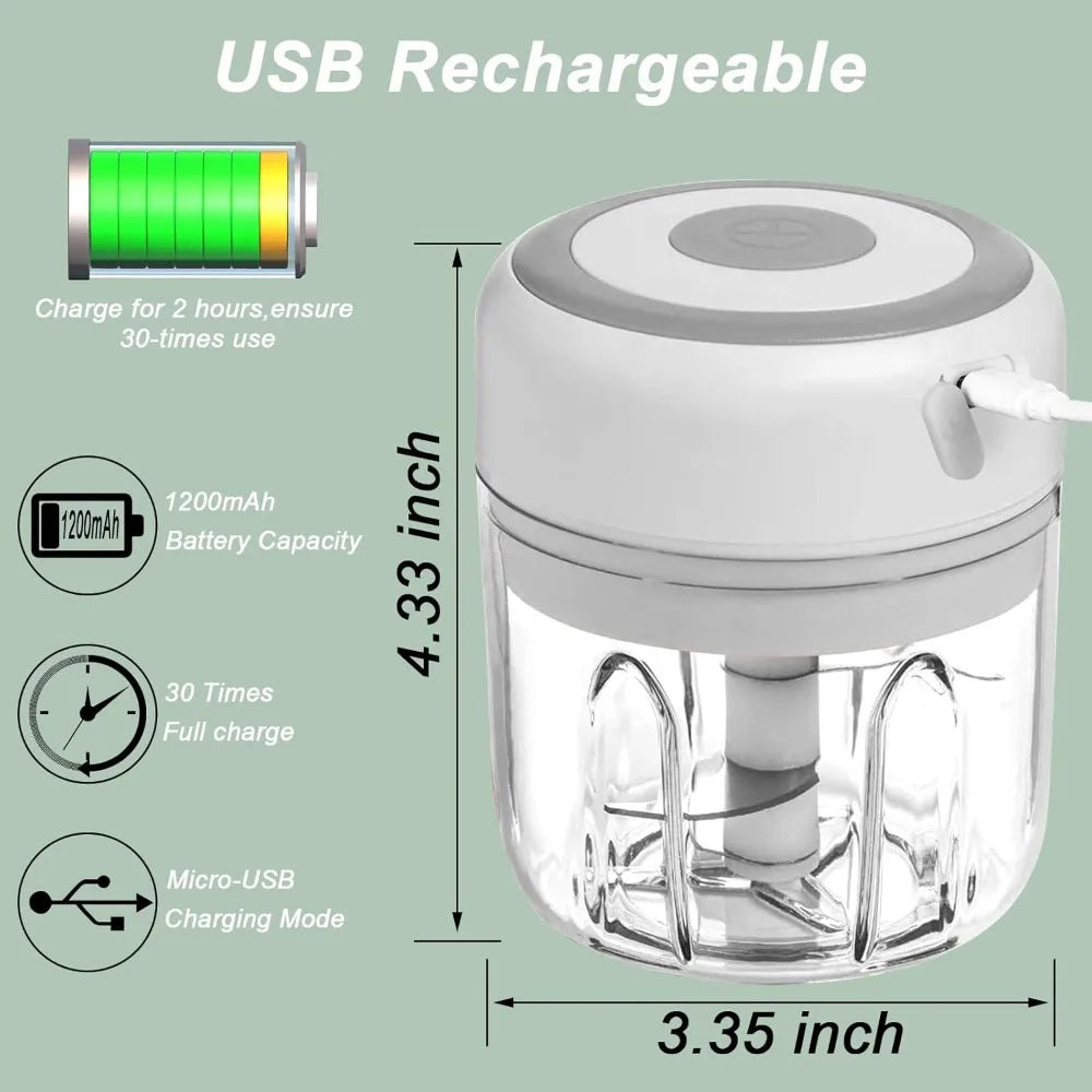 Electric Garlic Chopper — Mini USB Rechargeable Food Processor for Garlic, Onion, Veggies & Nuts