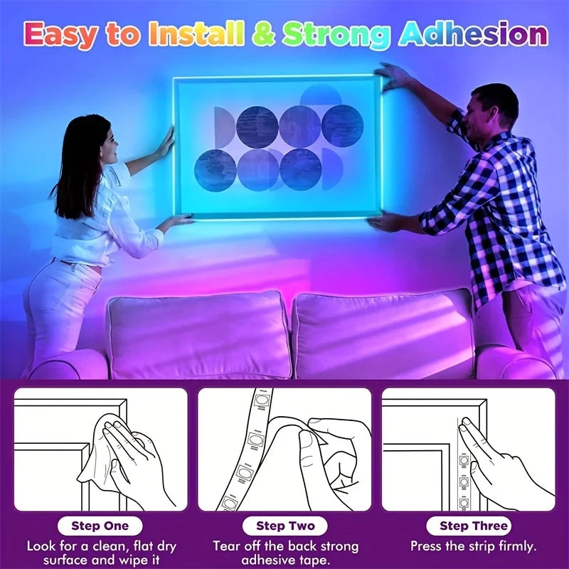 RGB LED Strip Lights — App & Remote Color-Changing Lights with Music Sync, for Bedroom, Gaming & TV