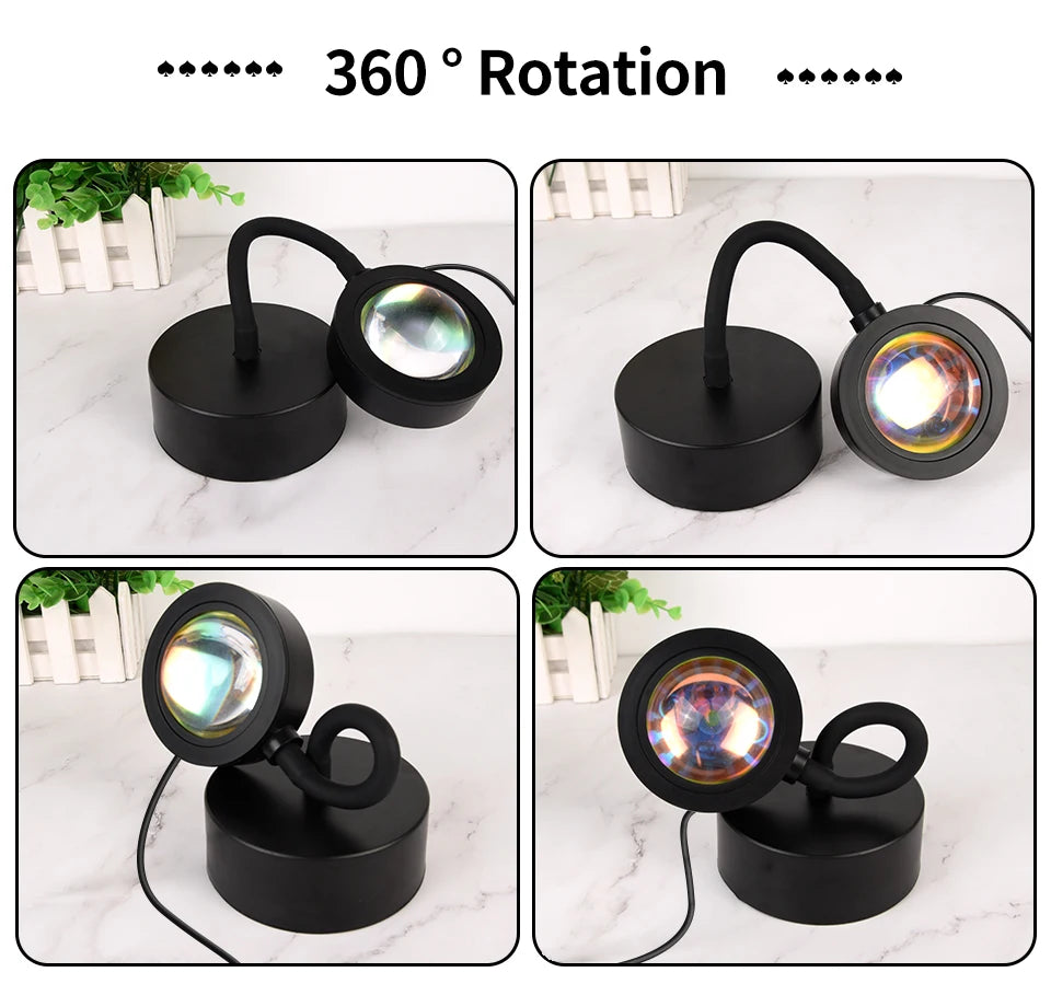 Sunset Projection Lamp — 16-Color LED Mood Light Projector with Remote, USB, for Bedroom & Photos