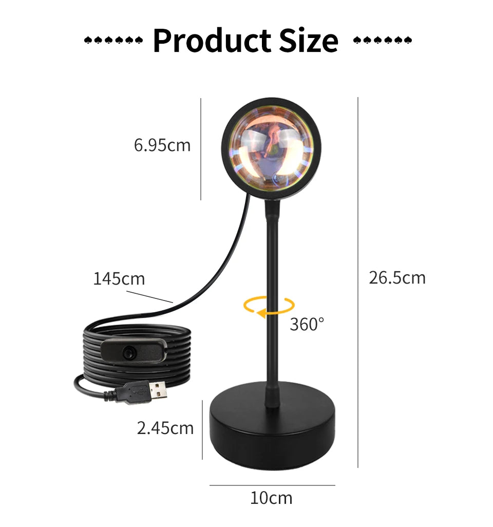 Sunset Projection Lamp — 16-Color LED Mood Light Projector with Remote, USB, for Bedroom & Photos