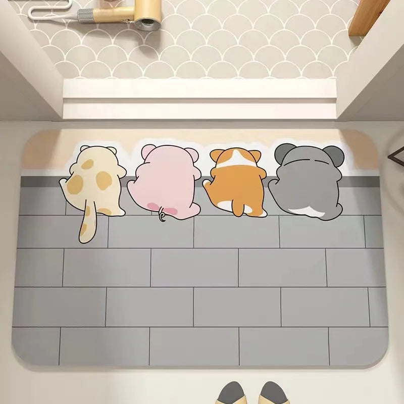 Diatomite Bath Mat — Super-Absorbent Fast-Drying Stone Mat, Non-Slip, for Bathroom & Shower