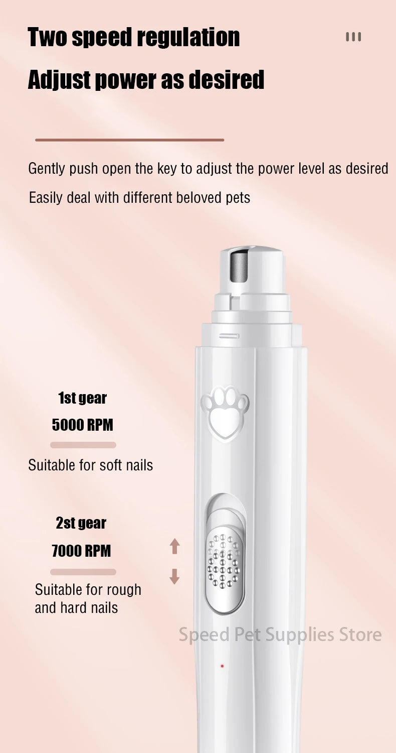 Electric Pet Nail Grinder — Rechargeable Quiet Dog & Cat Nail Trimmer for Painless Paw Grooming