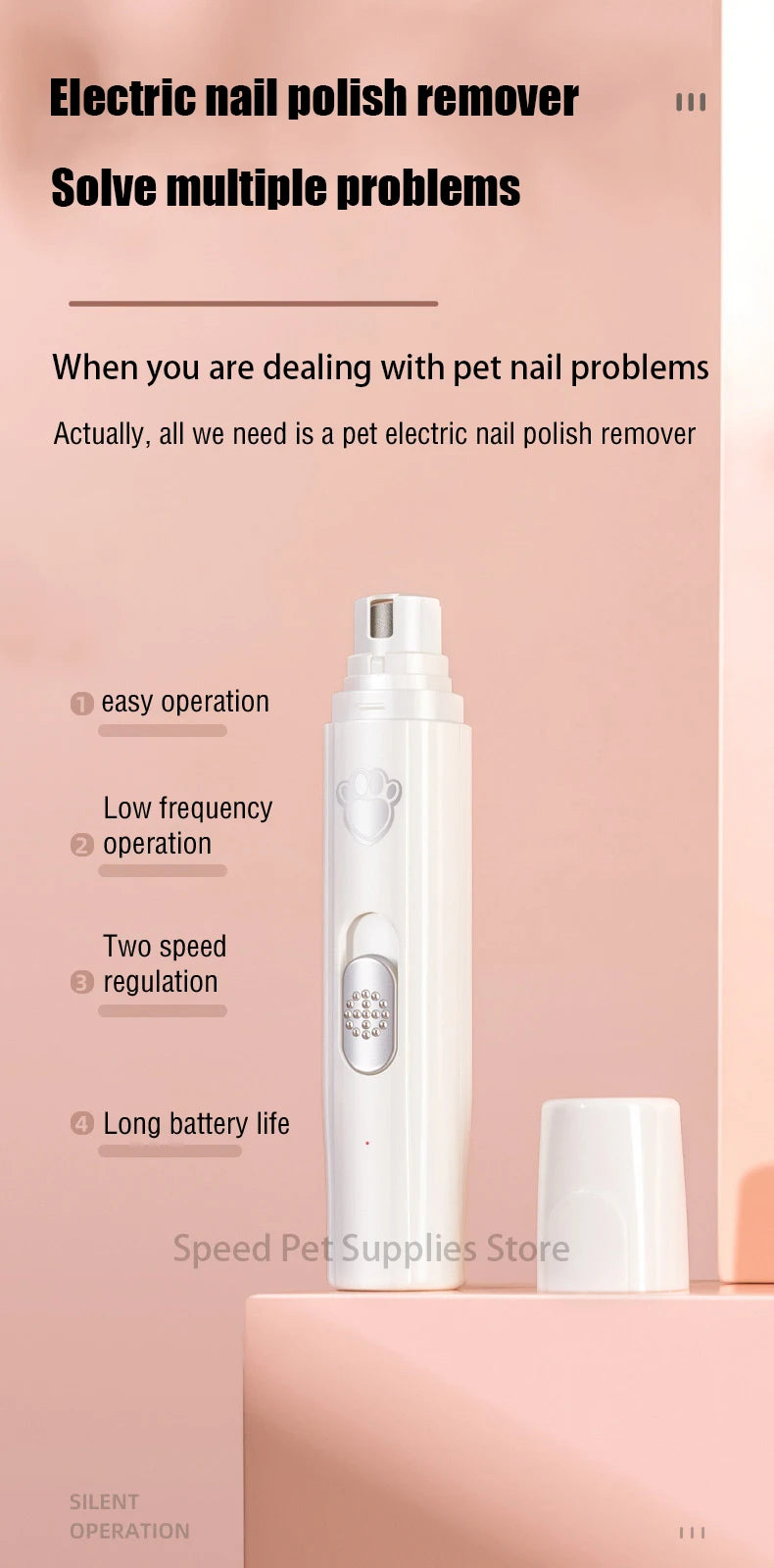Electric Pet Nail Grinder — Rechargeable Quiet Dog & Cat Nail Trimmer for Painless Paw Grooming