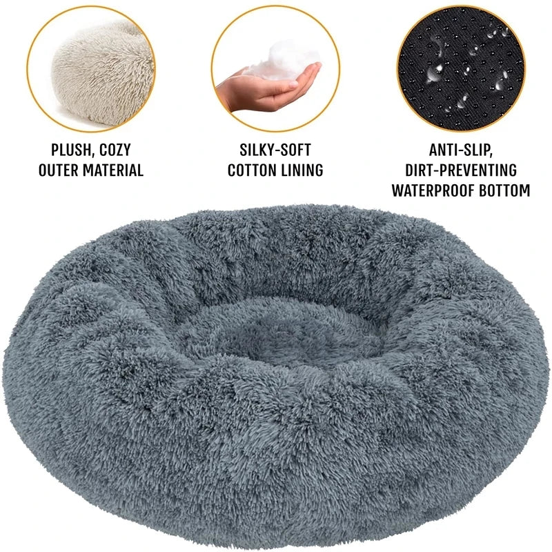 Calming Donut Dog Bed — Super Soft Plush Anti-Anxiety Pet Bed for Cats & Dogs, Multiple Sizes