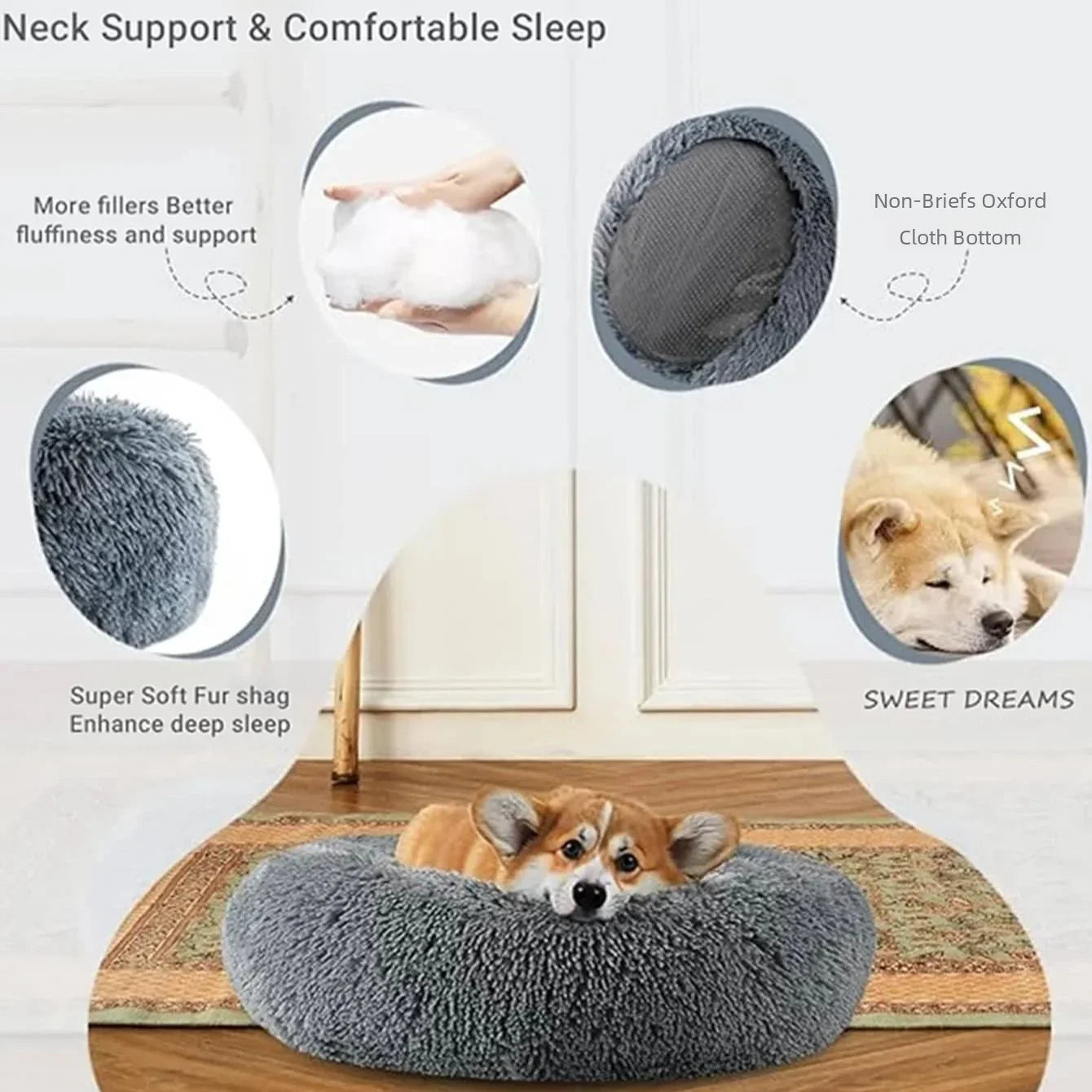 Calming Donut Dog Bed — Super Soft Plush Anti-Anxiety Pet Bed for Cats & Dogs, Multiple Sizes