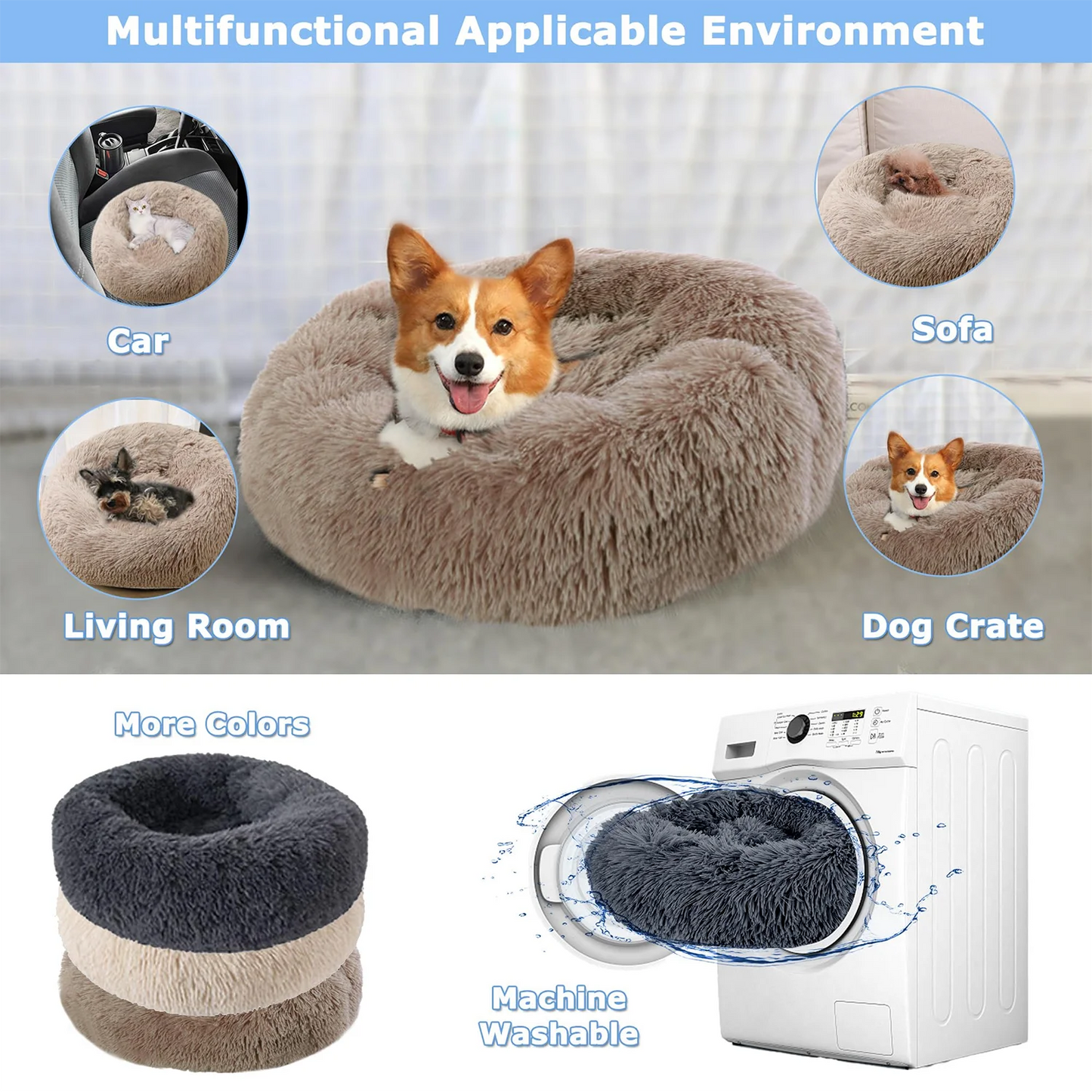 Calming Donut Dog Bed — Super Soft Plush Anti-Anxiety Pet Bed for Cats & Dogs, Multiple Sizes