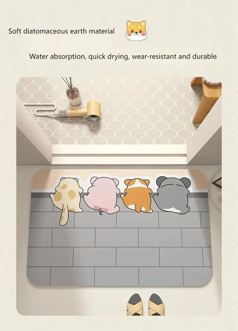 Diatomite Bath Mat — Super-Absorbent Fast-Drying Stone Mat, Non-Slip, for Bathroom & Shower