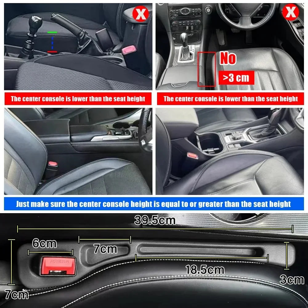 Car Seat Gap Organizer (2-Pack) — Leather Seat Filler & Catcher with Cup Holder, Stops Dropped Items