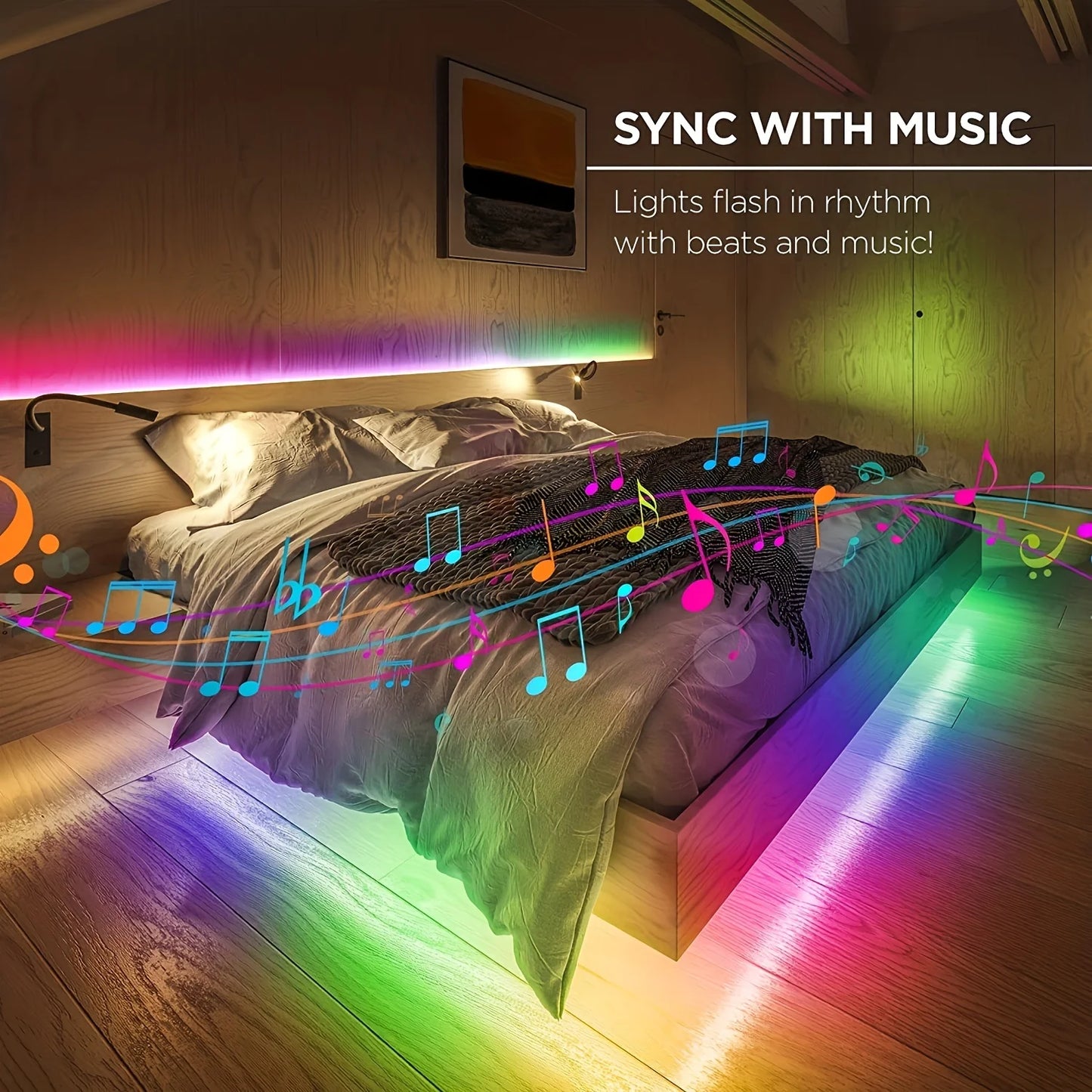 RGB LED Strip Lights — App & Remote Color-Changing Lights with Music Sync, for Bedroom, Gaming & TV