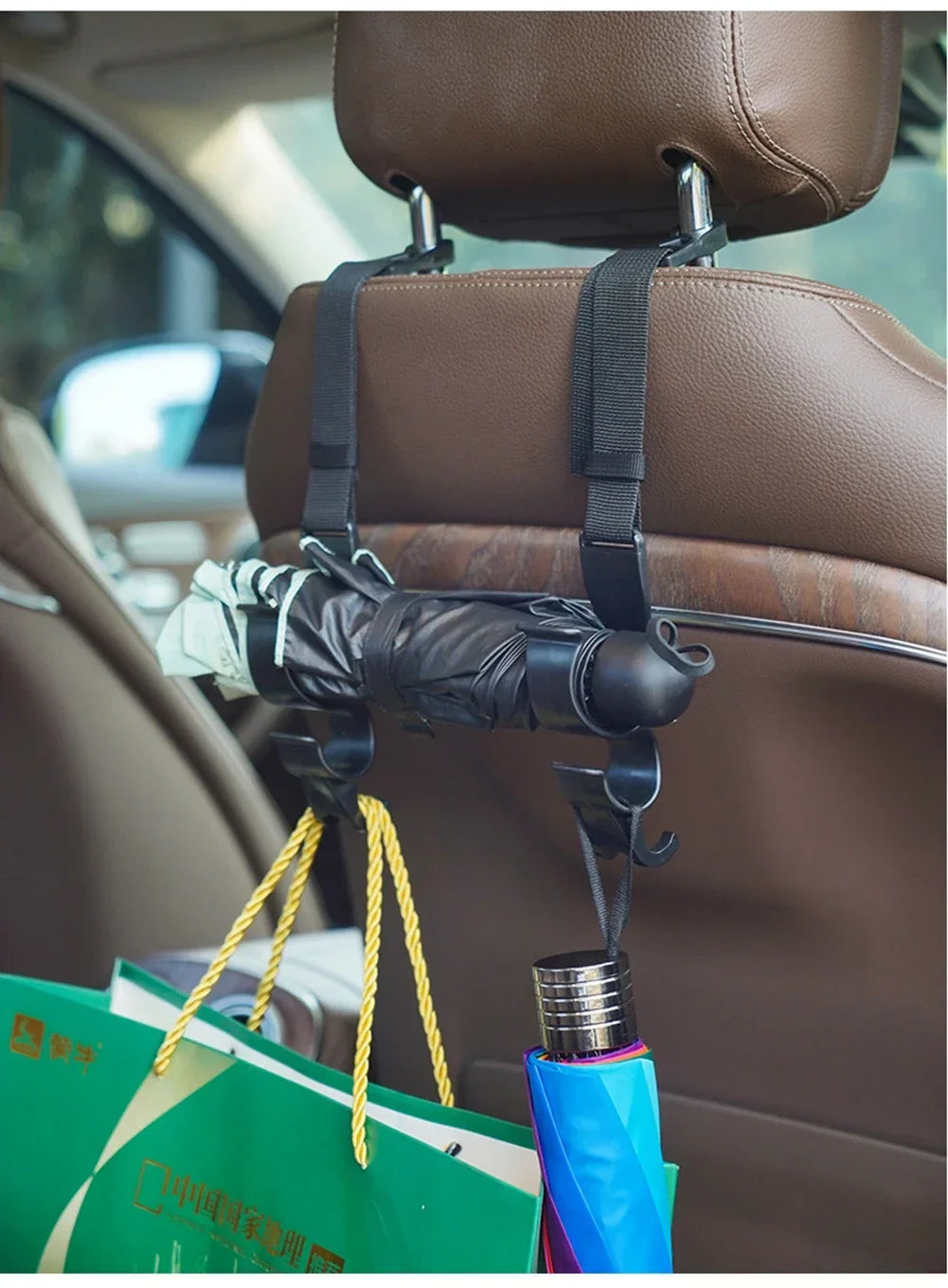 Car Back Seat Hooks (2-Pack) — Headrest Hangers for Bags, Groceries, Purses & More, Non-Slip