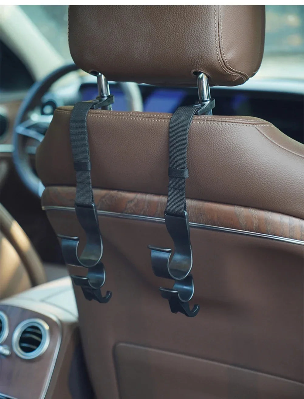Car Back Seat Hooks (2-Pack) — Headrest Hangers for Bags, Groceries, Purses & More, Non-Slip