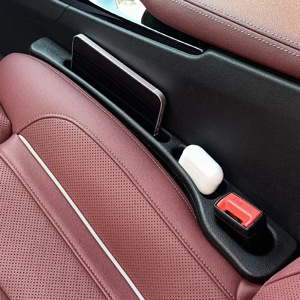 Car Seat Gap Organizer (2-Pack) — Leather Seat Filler & Catcher with Cup Holder, Stops Dropped Items