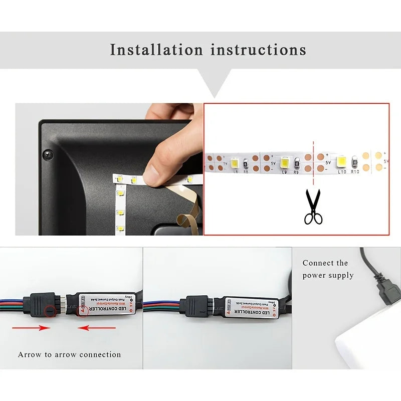 RGB LED Strip Lights — App & Remote Color-Changing Lights with Music Sync, for Bedroom, Gaming & TV