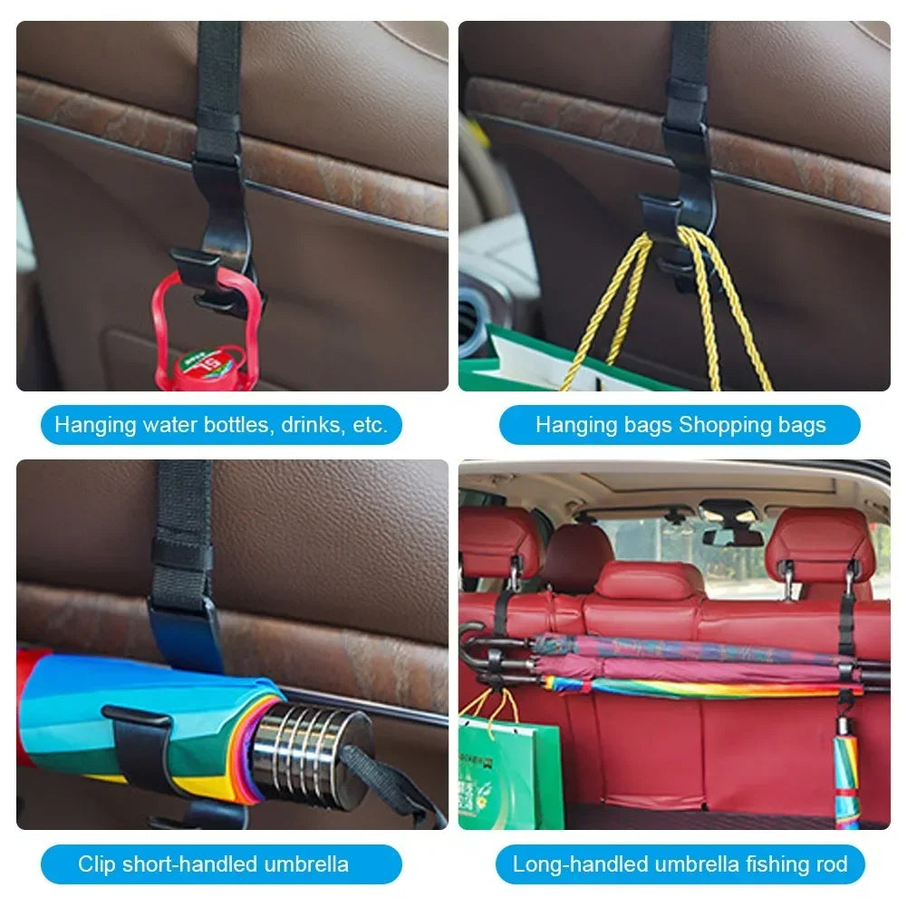 Car Back Seat Hooks (2-Pack) — Headrest Hangers for Bags, Groceries, Purses & More, Non-Slip
