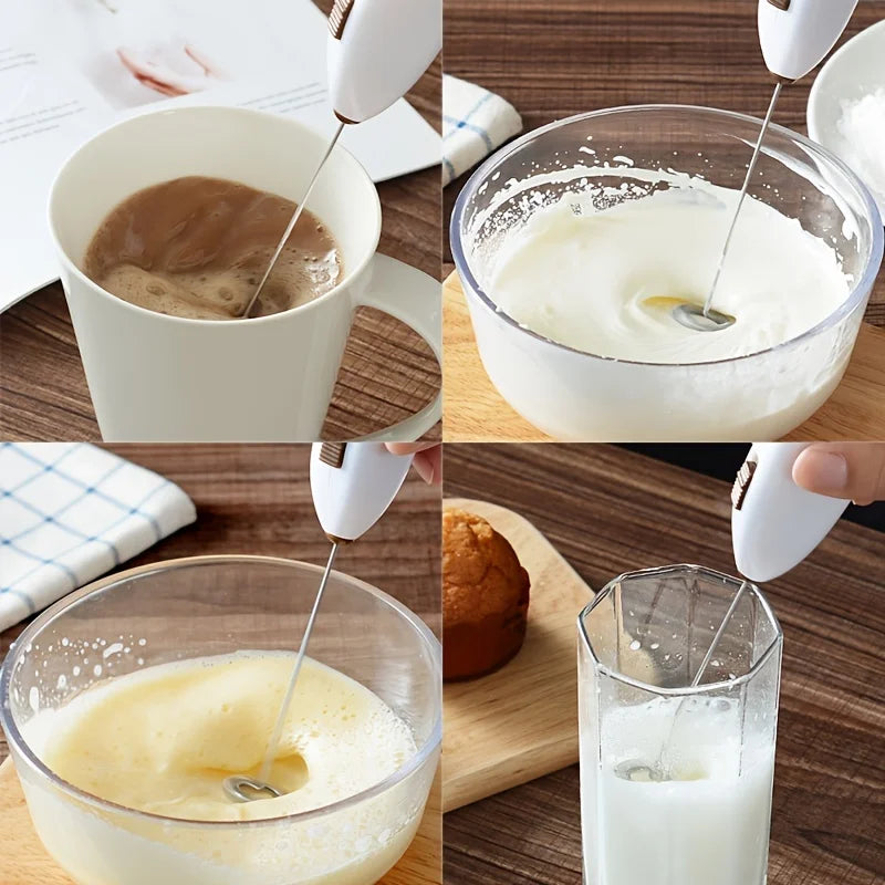 Electric Milk Frother — Handheld Rechargeable Foam Maker for Coffee, Lattes & Matcha, Stainless Whisk
