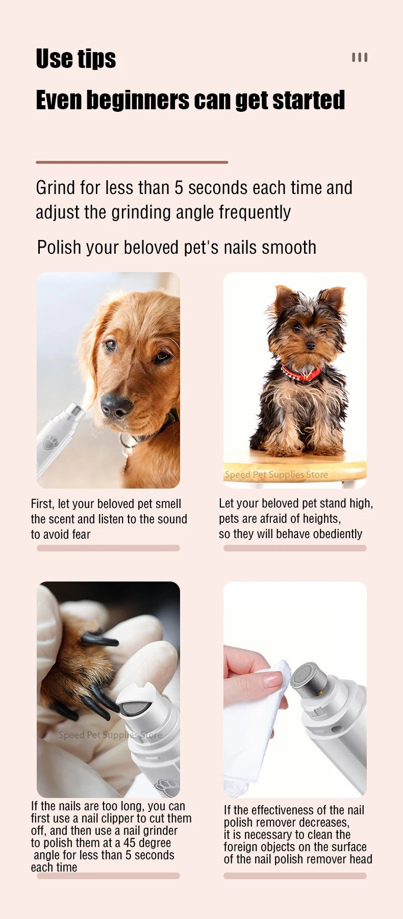 Electric Pet Nail Grinder — Rechargeable Quiet Dog & Cat Nail Trimmer for Painless Paw Grooming