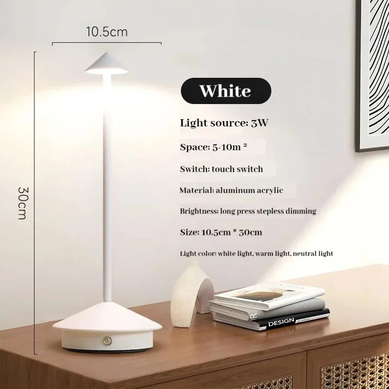 Rechargeable Table Lamp — Dimmable Cordless LED Bedside Lamp with Touch Control, for Bedroom & Dining