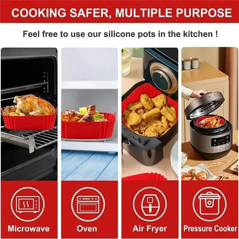 Reusable Air Fryer Liners — Non-Stick Silicone Air Fryer Basket Liner, Dishwasher Safe, Multiple Sizes