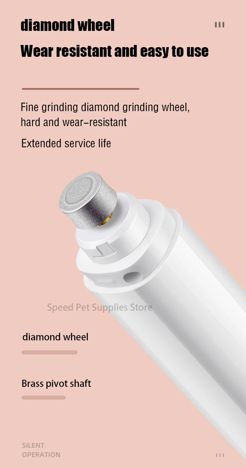 Electric Pet Nail Grinder — Rechargeable Quiet Dog & Cat Nail Trimmer for Painless Paw Grooming