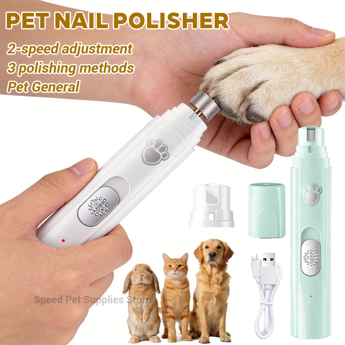 Electric Pet Nail Grinder — Rechargeable Quiet Dog & Cat Nail Trimmer for Painless Paw Grooming