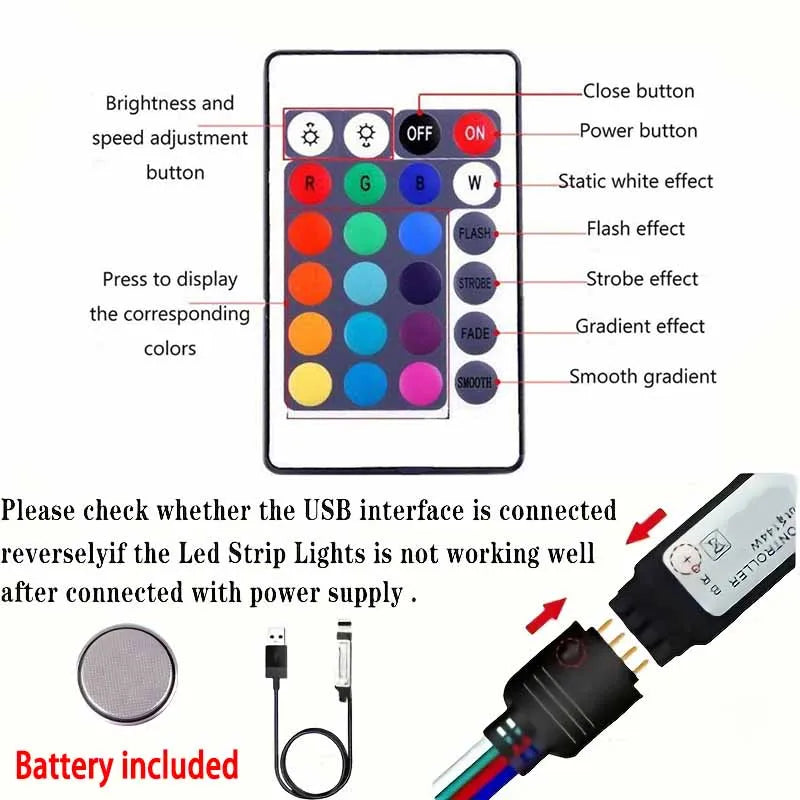 RGB LED Strip Lights — App & Remote Color-Changing Lights with Music Sync, for Bedroom, Gaming & TV