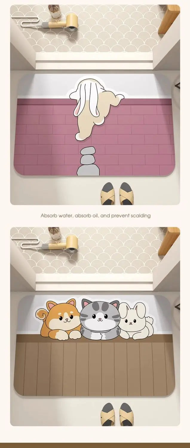 Diatomite Bath Mat — Super-Absorbent Fast-Drying Stone Mat, Non-Slip, for Bathroom & Shower