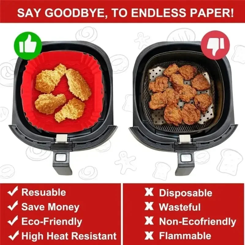 Reusable Air Fryer Liners — Non-Stick Silicone Air Fryer Basket Liner, Dishwasher Safe, Multiple Sizes
