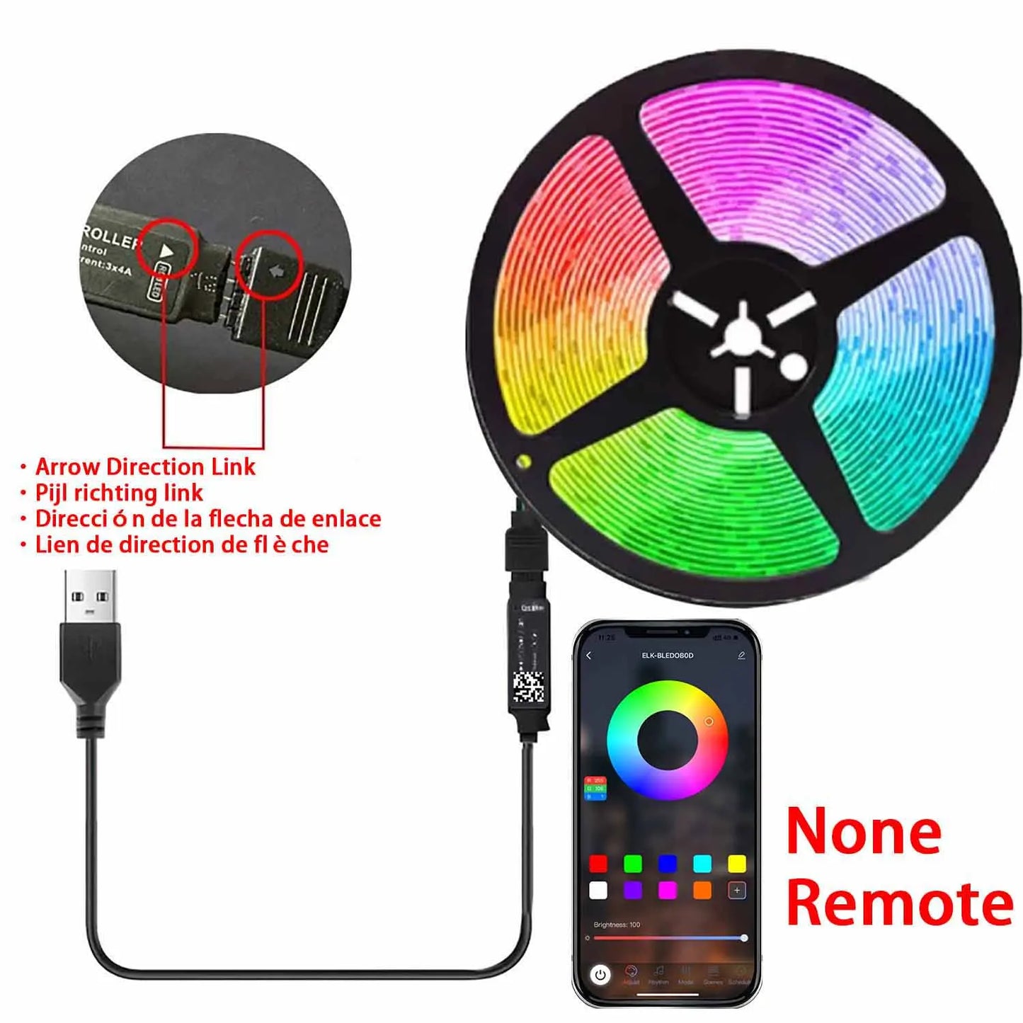 RGB LED Strip Lights — App & Remote Color-Changing Lights with Music Sync, for Bedroom, Gaming & TV