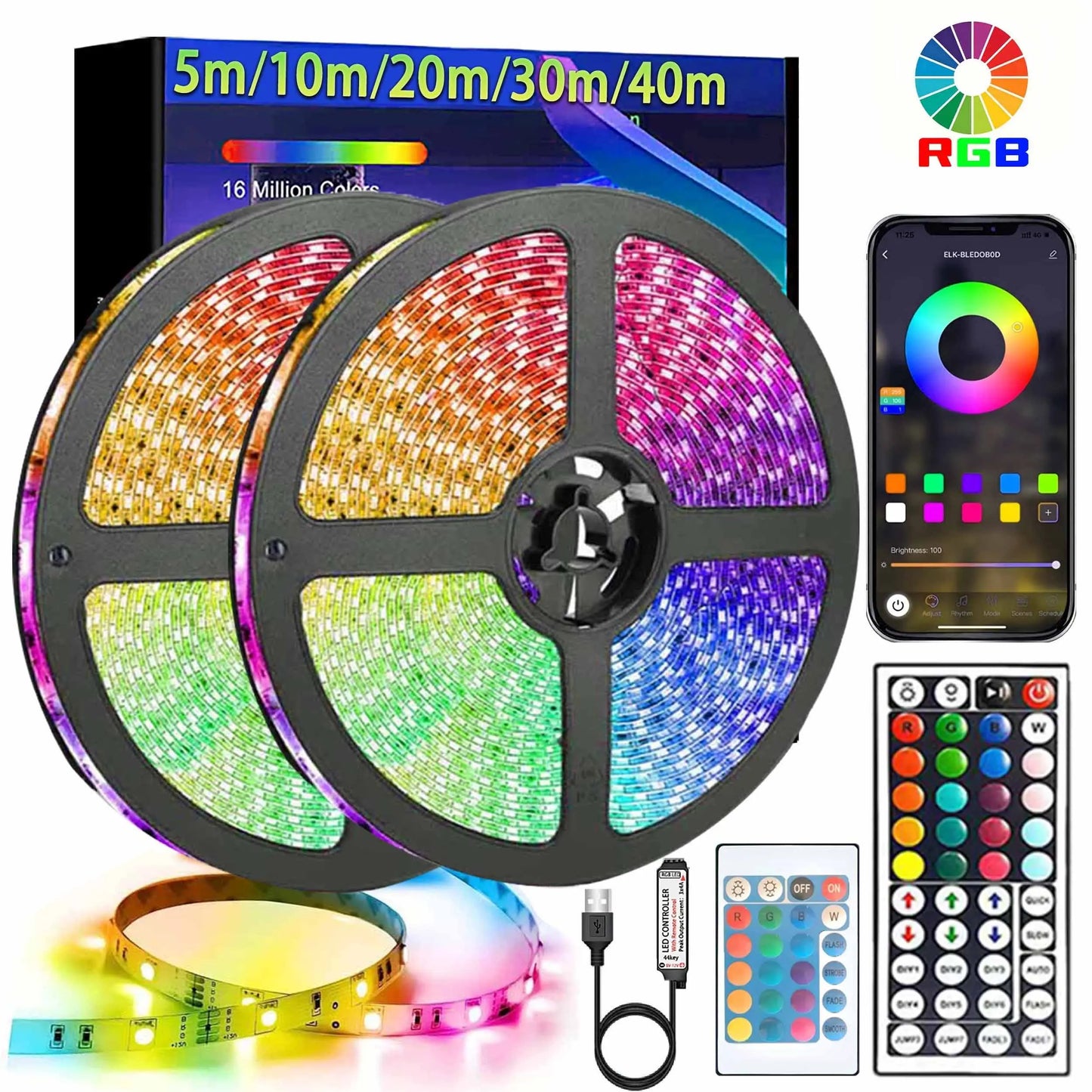 RGB LED Strip Lights — App & Remote Color-Changing Lights with Music Sync, for Bedroom, Gaming & TV